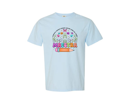 brand:Comfort Colors|color:Chambray|Maestra Floral Teacher Graphic T-Shirt