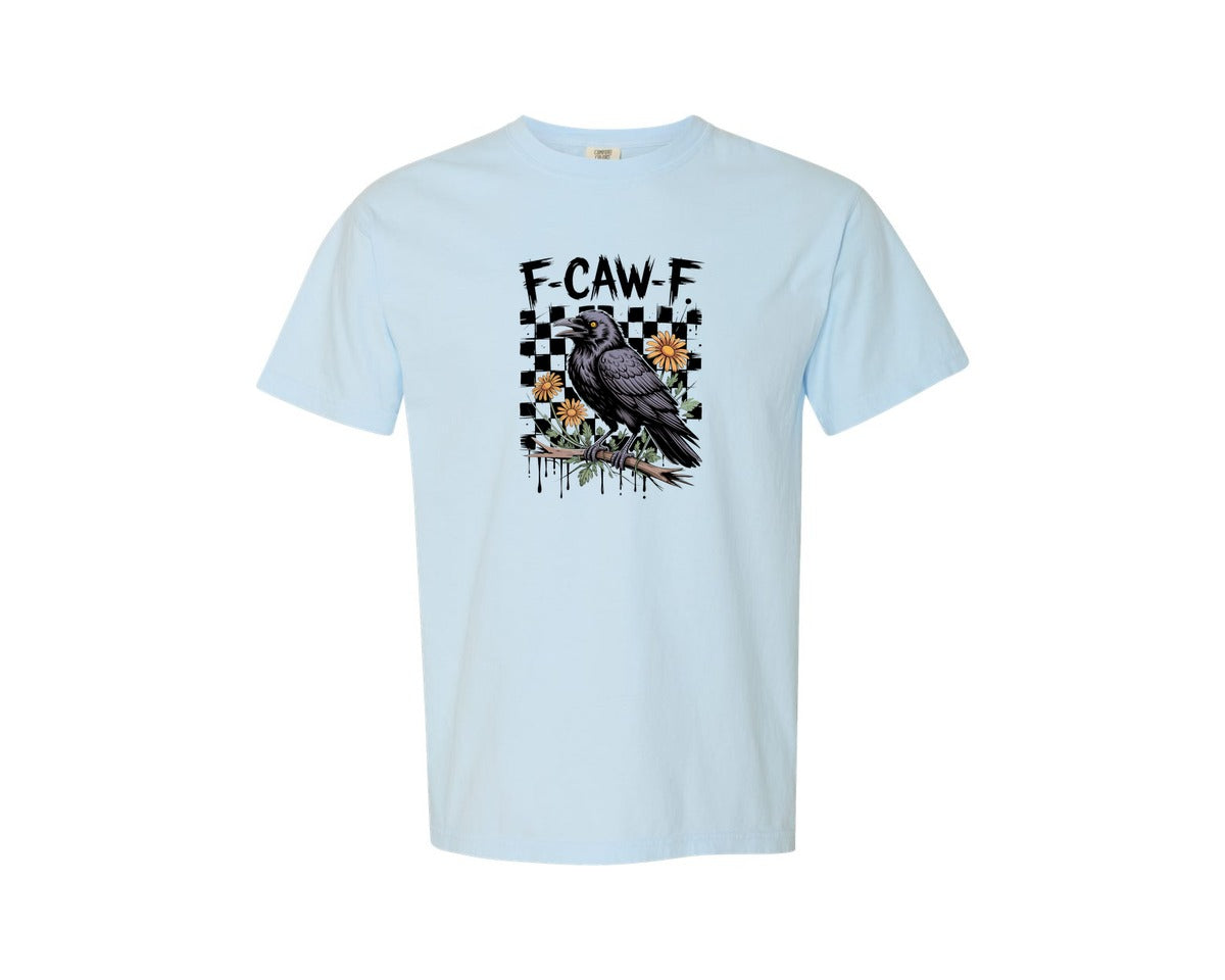 brand:Comfort Colors|color:Chambray|Crow Raven F Caw F Funny Halloween 4 Graphic T-Shirt