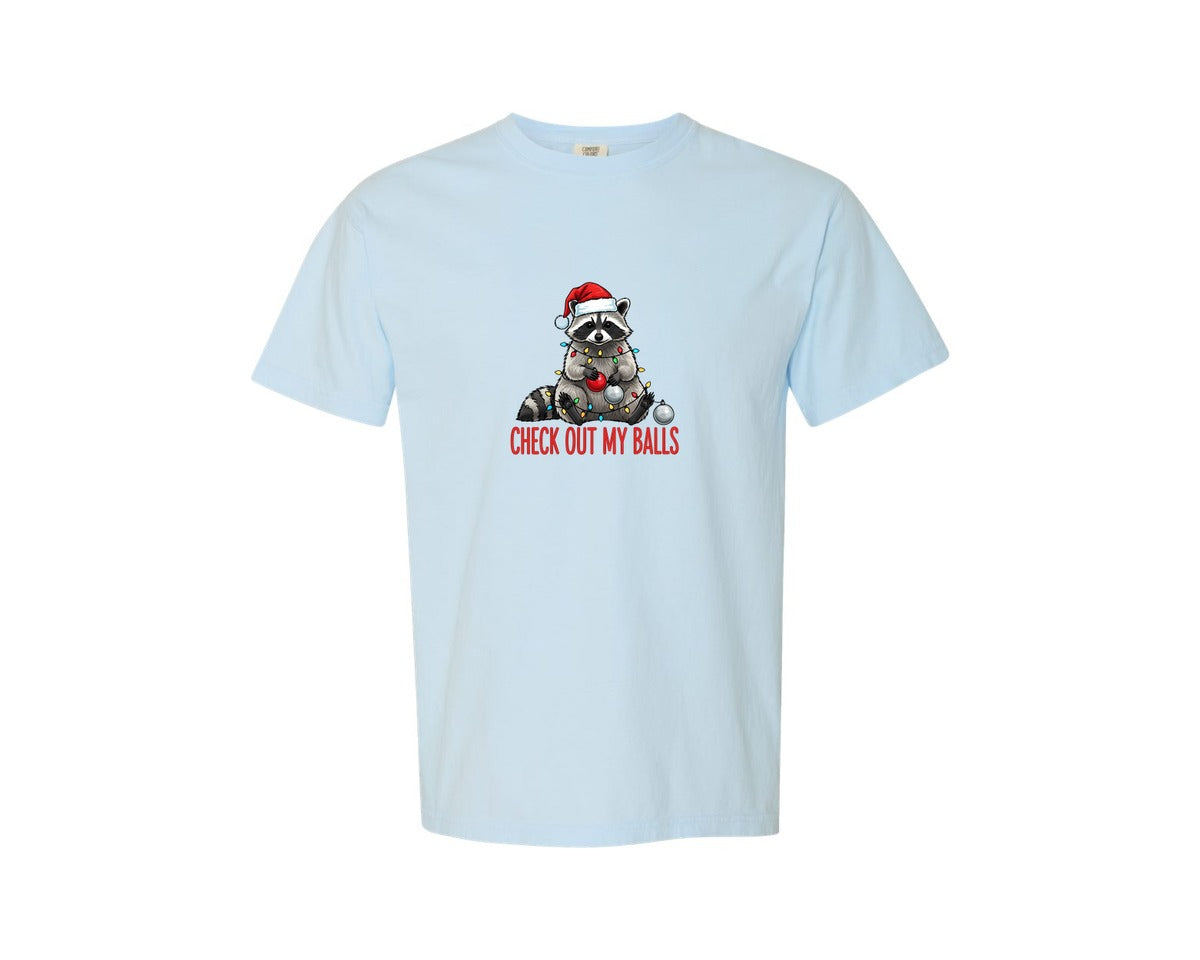 brand:Comfort Colors|color:Chambray|Cute Santa Hat Raccoon Graphic T-Shirt