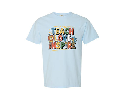 brand:Comfort Colors|color:Chambray|Back To School Teach Love Inspire Tshirt Graphic T-Shirt