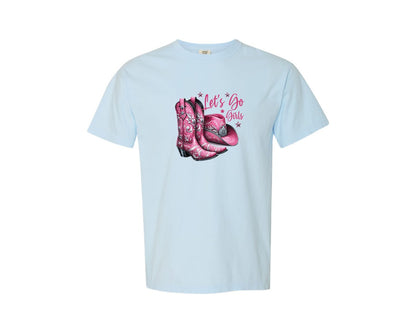 brand:Comfort Colors|color:Chambray|Lets Go Girls Cowgirl Boots 2 Graphic T-Shirt