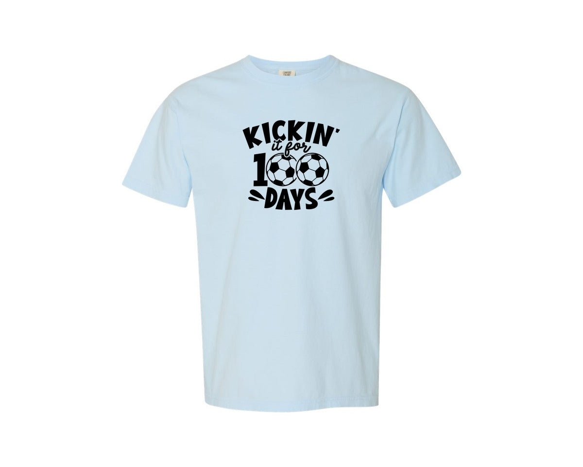 brand:Comfort Colors|color:Chambray|Kickin It For 100 Days Of School Graphic T-Shirt