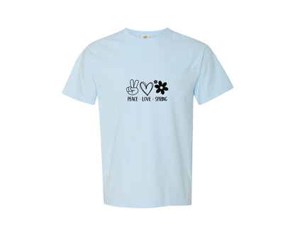 brand:Comfort Colors|color:Chambray|Peace Love Spring 4 Graphic T-Shirt