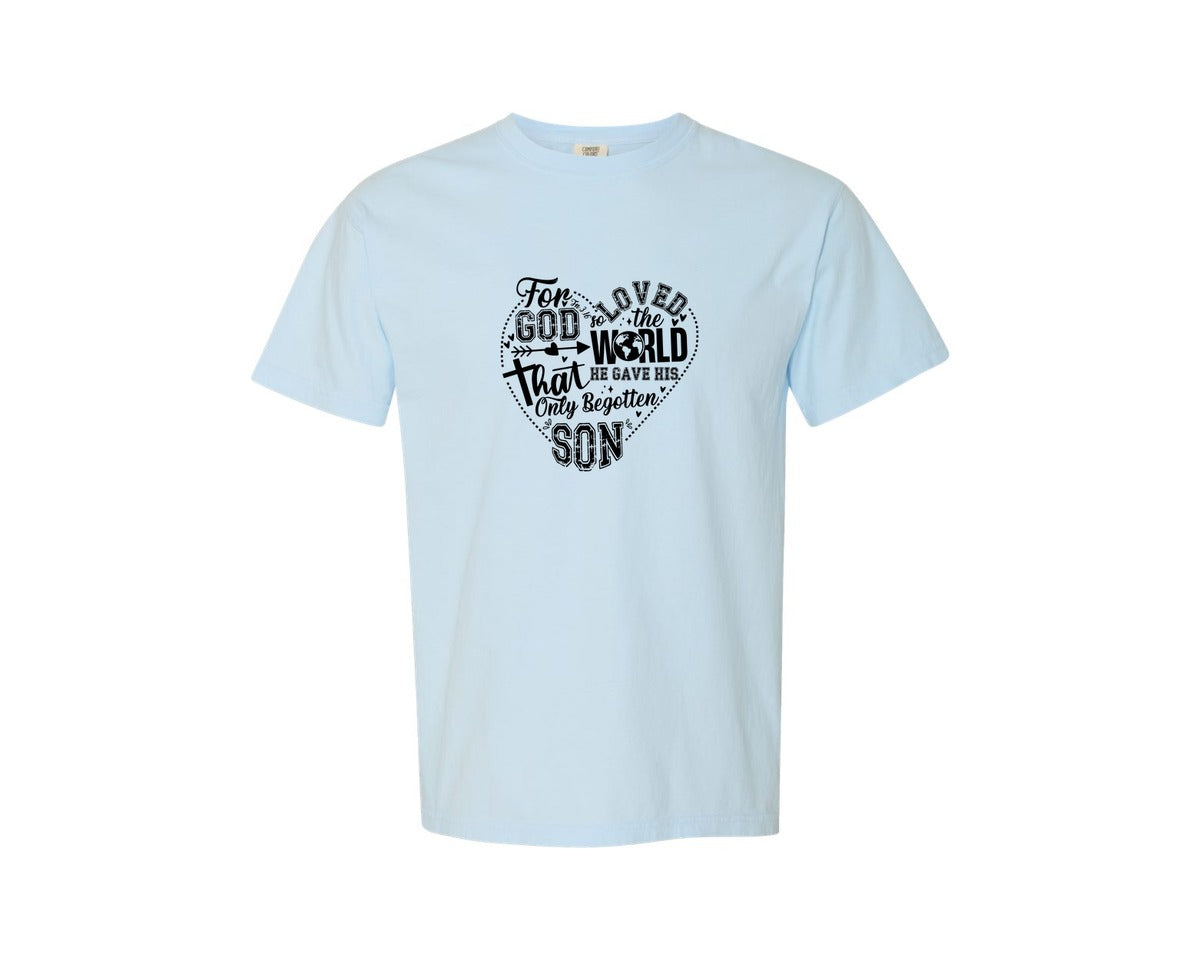 brand:Comfort Colors|color:Chambray|Retro John 316 Shirt God So Loved Graphic T-Shirt