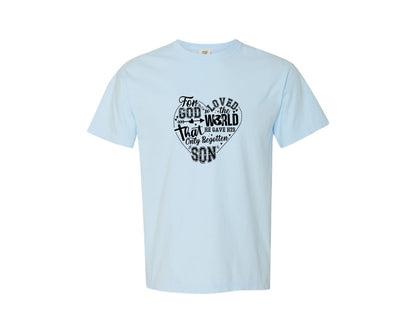 brand:Comfort Colors|color:Chambray|Retro John 316 Shirt God So Loved Graphic T-Shirt
