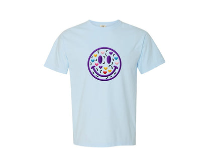 brand:Comfort Colors|color:Chambray|Valentine Faux Chenille Smiley Face Graphic T-Shirt