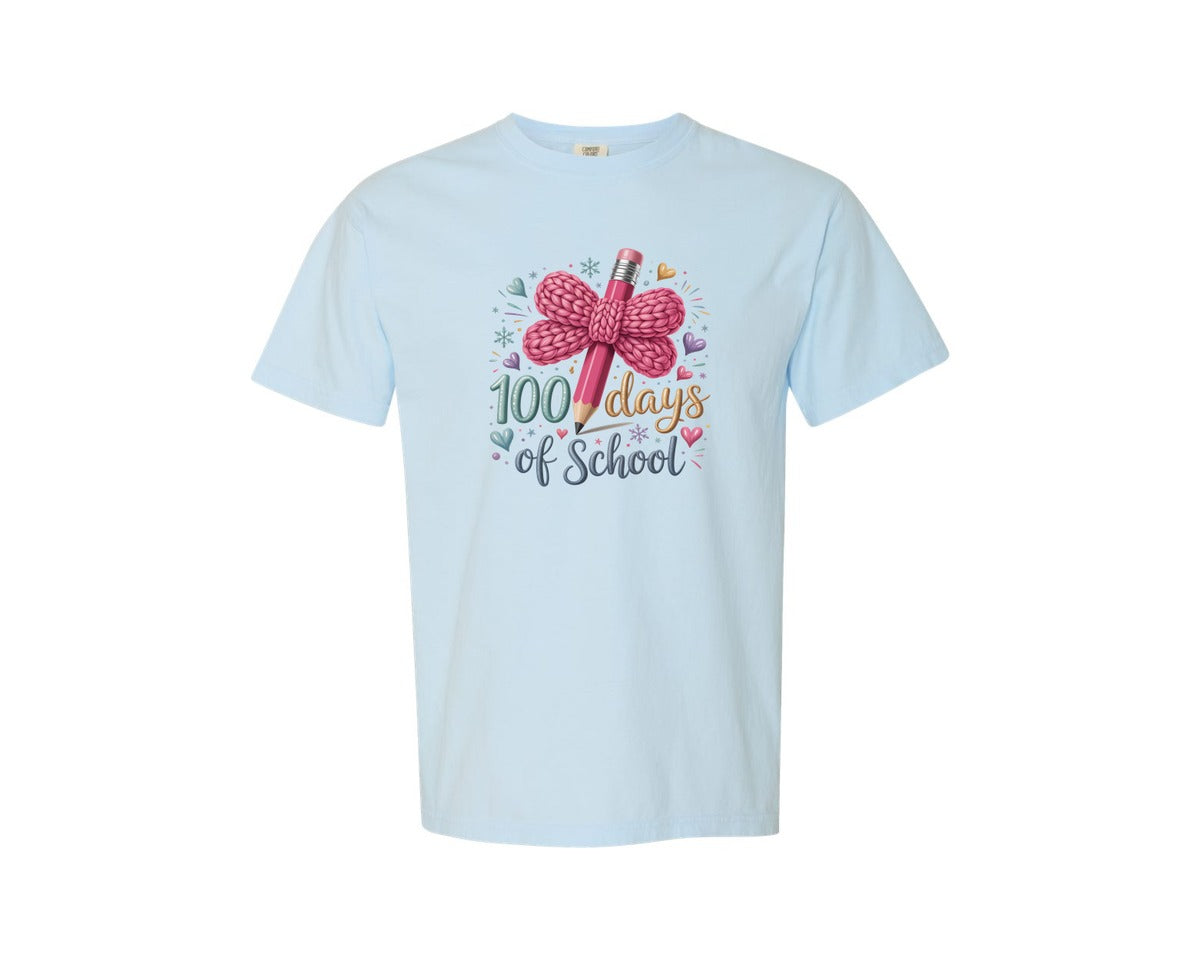 brand:Comfort Colors|color:Chambray|100 Days Of School Faux Knit Pencil Graphic T-Shirt