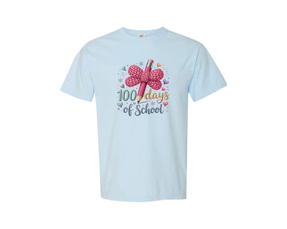 brand:Comfort Colors|color:Chambray|100 Days Of School Faux Knit Pencil Graphic T-Shirt