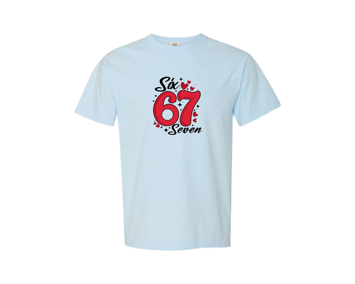 brand:Comfort Colors|color:Chambray|Viral Funny Six Seven Heart Valentine Graphic T-Shirt