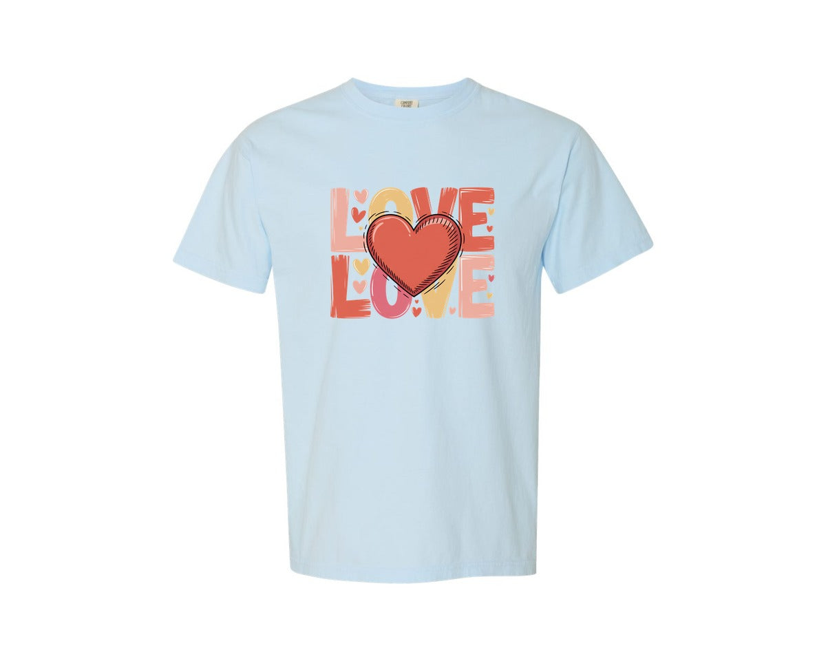 brand:Comfort Colors|color:Chambray|Valentines Day Love Coquette Hearts Graphic T-Shirt