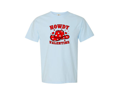 brand:Comfort Colors|color:Chambray|Howdy Cowboy Valentine Western Design Graphic T-Shirt