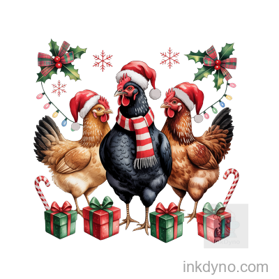 Festive Chickens In Santa Hats Christmas Design — DTF Transfer