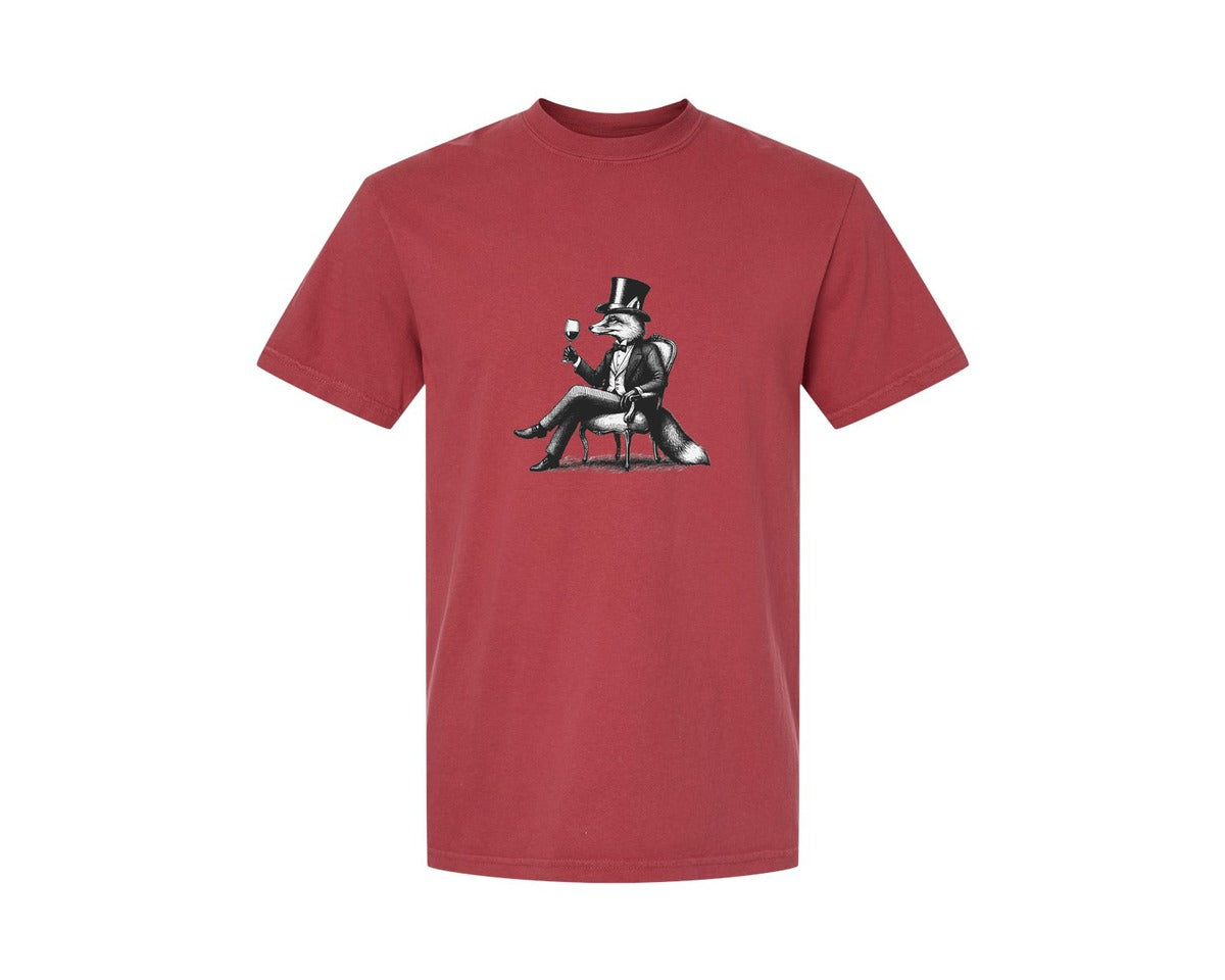 brand:Comfort Colors|color:Chili|Fox Drink Wine Retro Vintage Shirt Graphic T-Shirt