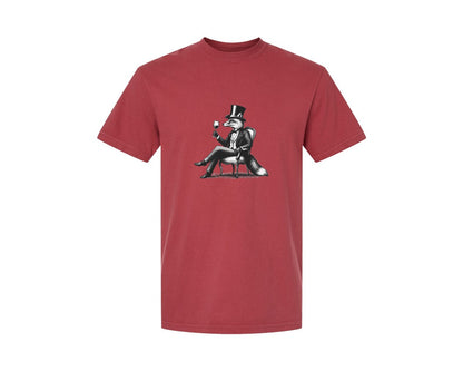 brand:Comfort Colors|color:Chili|Fox Drink Wine Retro Vintage Shirt Graphic T-Shirt