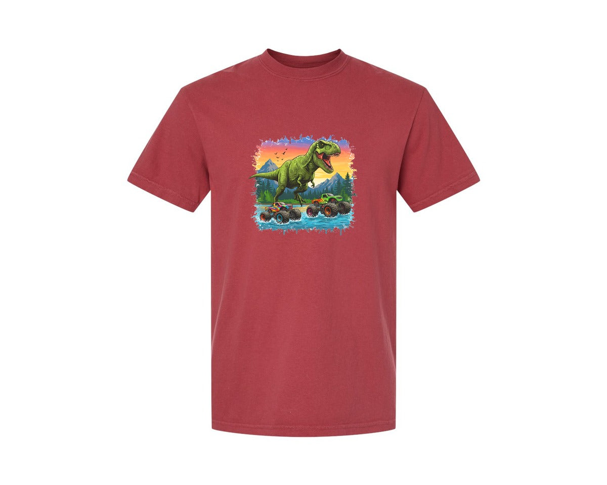 brand:Comfort Colors|color:Chili|Dinosaur Monster Truck T Rex Graphic T-Shirt