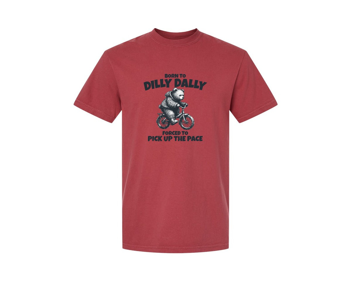 brand:Comfort Colors|color:Chili|Born To Dilly Dally Little Bear Shirt Graphic T-Shirt