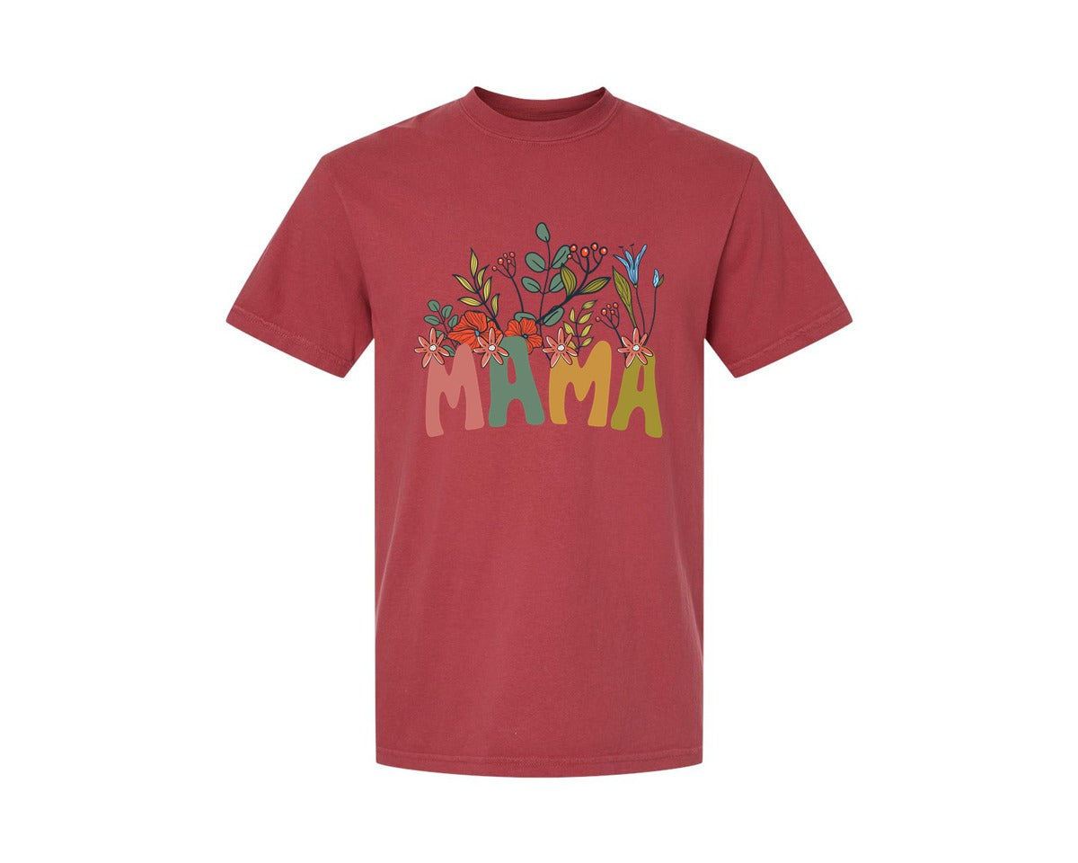 brand:Comfort Colors|color:Chili|Mama Shirt Wildflowers Mama Shirt Graphic T-Shirt