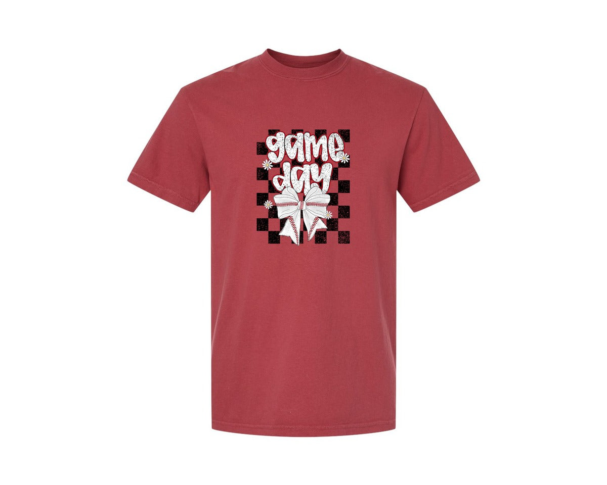 brand:Comfort Colors|color:Chili|Checkered Baseball Game Day Graphic T-Shirt