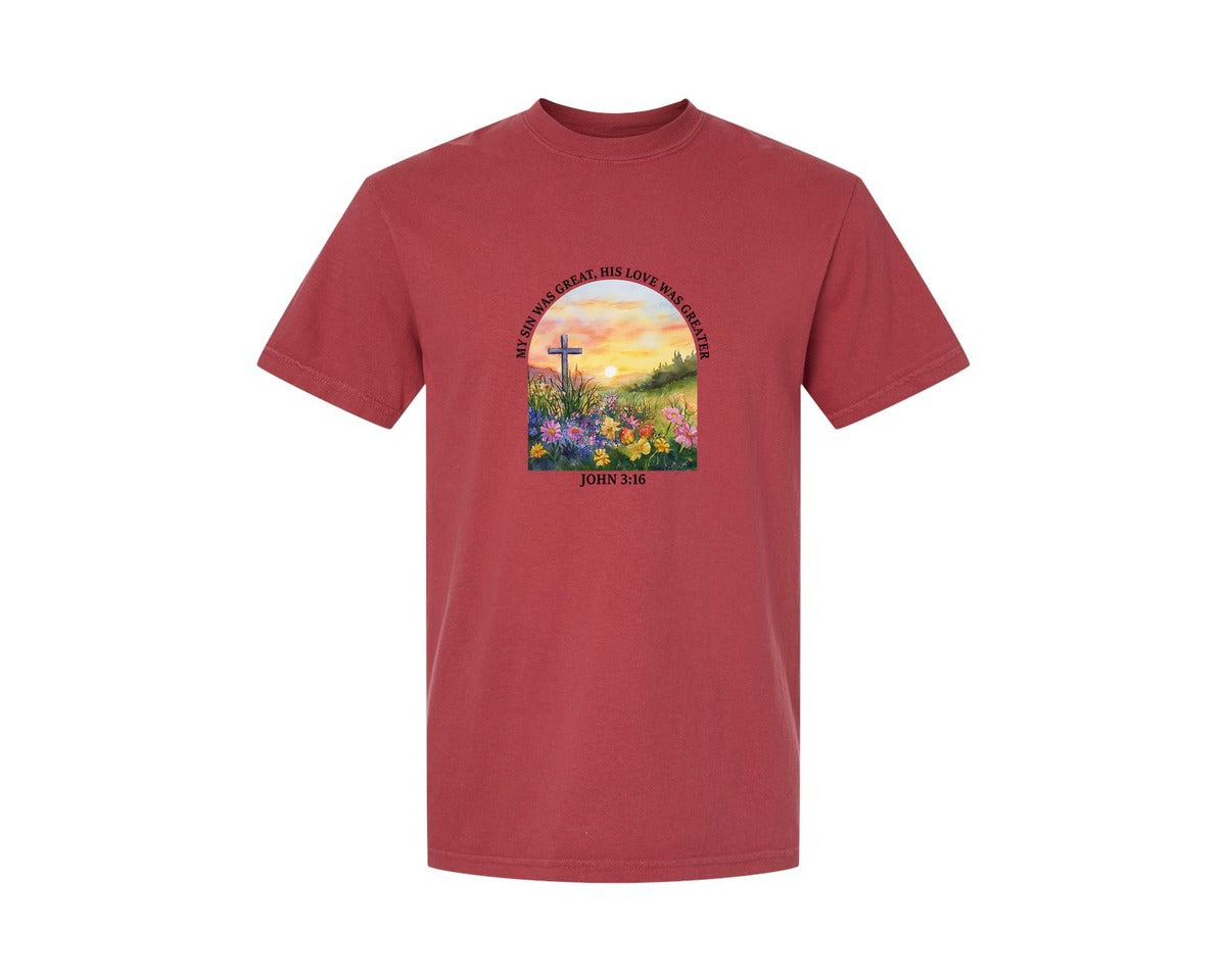brand:Comfort Colors|color:Chili|Floral Christian Bible Verse Graphic T-Shirt