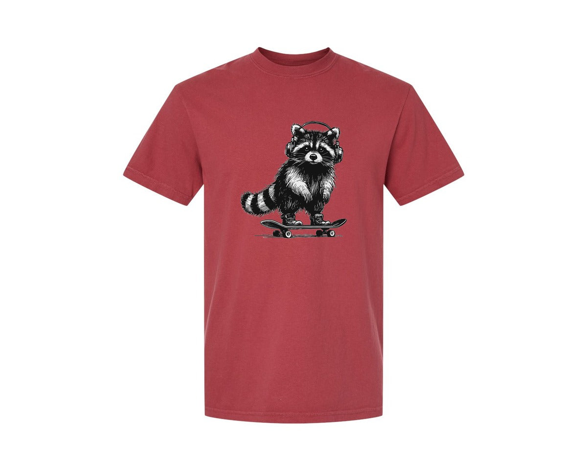 brand:Comfort Colors|color:Chili|Raccoon Playing Skateboard Shirt Graphic T-Shirt
