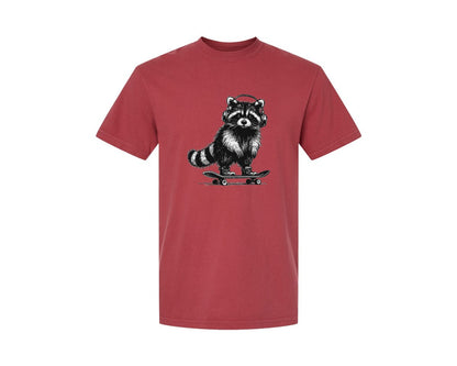 brand:Comfort Colors|color:Chili|Raccoon Playing Skateboard Shirt Graphic T-Shirt