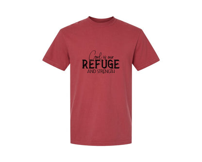 brand:Comfort Colors|color:Chili|God Is Our Refuge And Strength Sleeve Sv Graphic T-Shirt