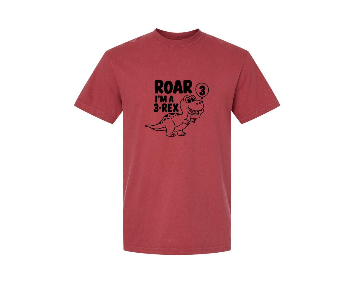 brand:Comfort Colors|color:Chili|3 Rex Dinosaur Birthday Graphic T-Shirt