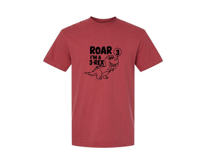 brand:Comfort Colors|color:Chili|3 Rex Dinosaur Birthday Graphic T-Shirt