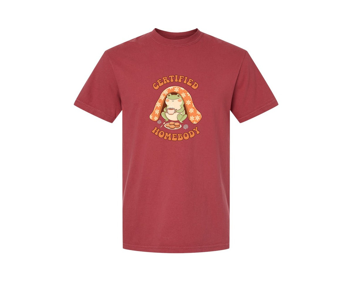 brand:Comfort Colors|color:Chili|Certified Homebody Frog Mental Health Graphic T-Shirt