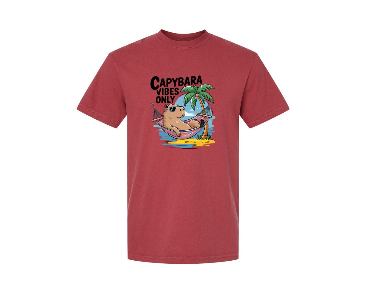 brand:Comfort Colors|color:Chili|Capybara Vibes Only Summer T Shirt Print Graphic T-Shirt