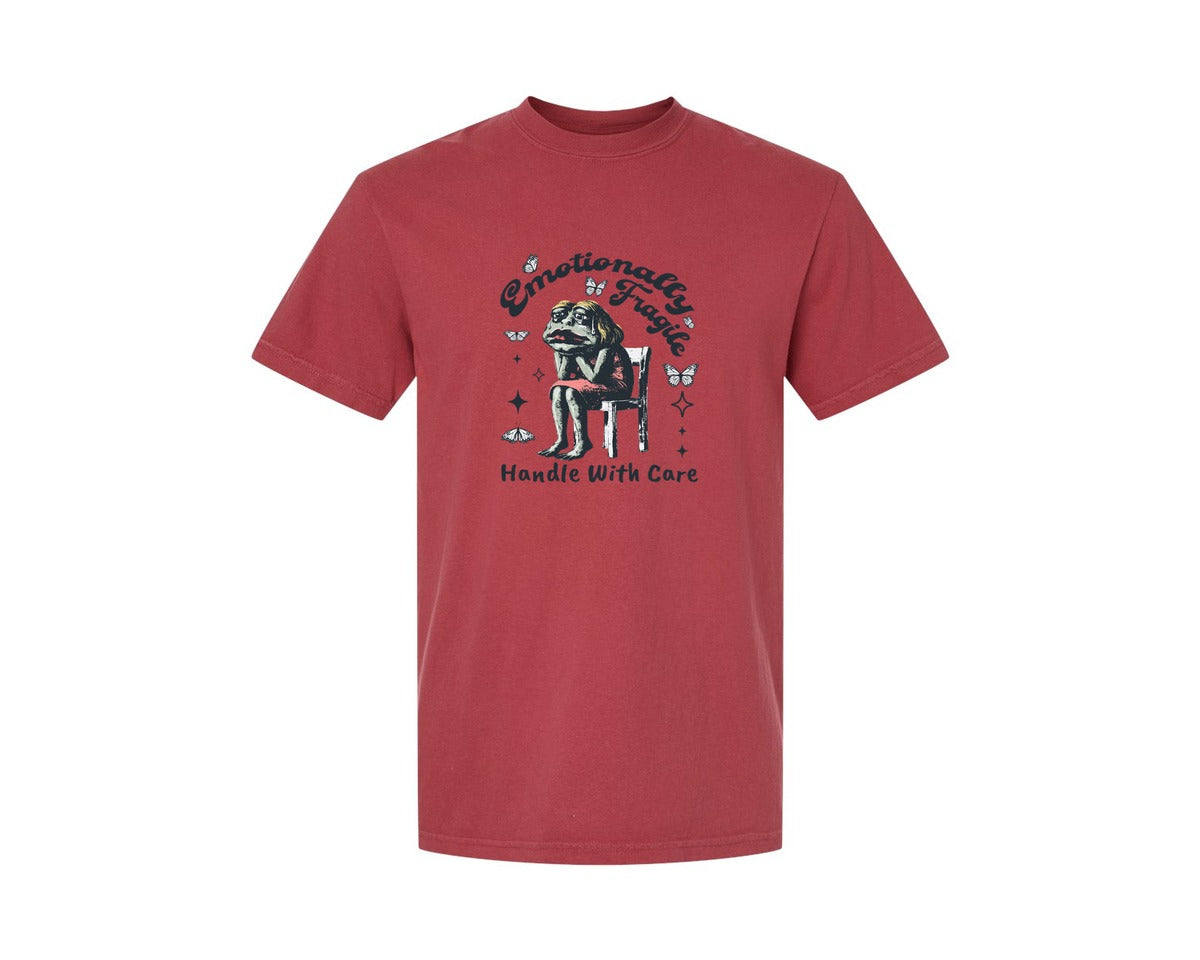 brand:Comfort Colors|color:Chili|Frog Woman With Tears Emotionally Shirt Graphic T-Shirt