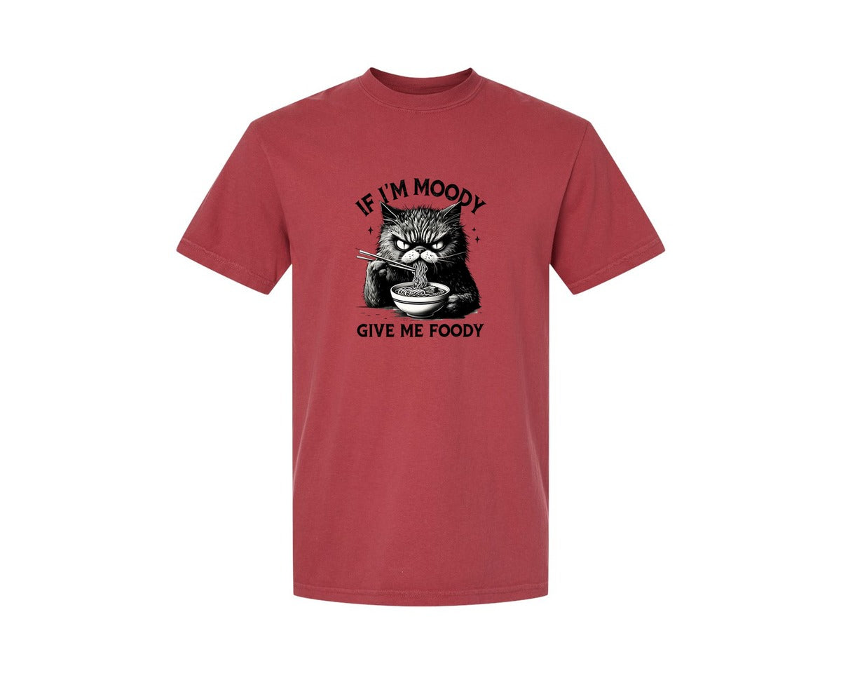 brand:Comfort Colors|color:Chili|Funny Sarcastic Cat Ramen If Im Moody Graphic T-Shirt