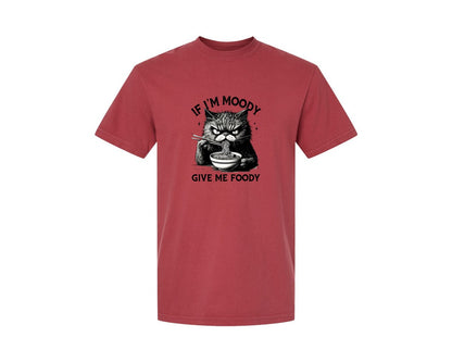 brand:Comfort Colors|color:Chili|Funny Sarcastic Cat Ramen If Im Moody Graphic T-Shirt