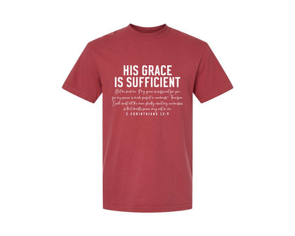 brand:Comfort Colors|color:Chili|His Grace Is Sufficient 2 Corinthian Graphic T-Shirt