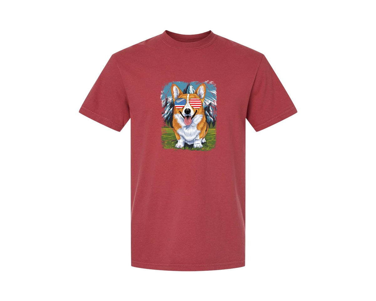 brand:Comfort Colors|color:Chili|Corgi American Flag 4Th Of July Graphic T-Shirt