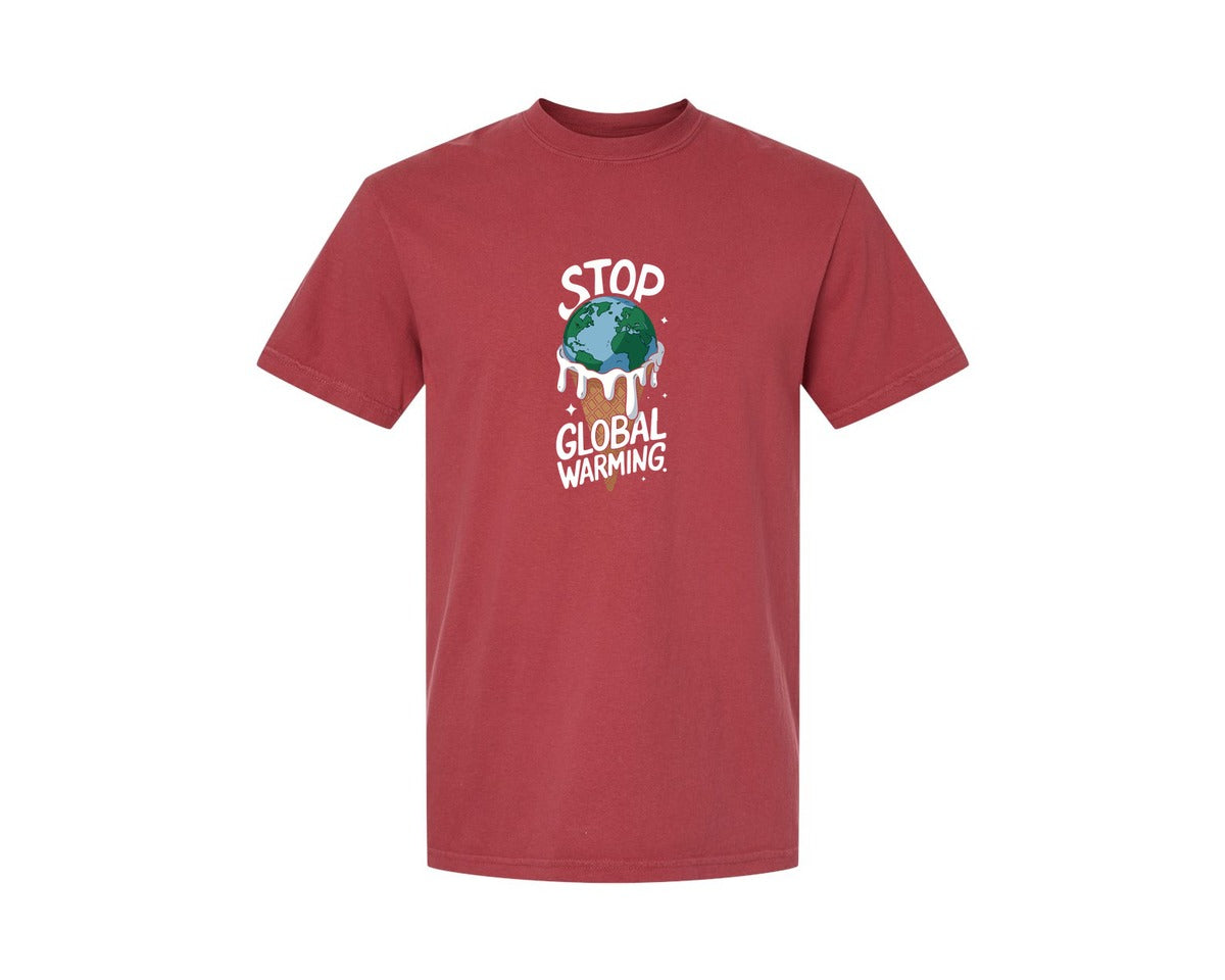 brand:Comfort Colors|color:Chili|Stop Global Warming Funny Cute Teacher Graphic T-Shirt