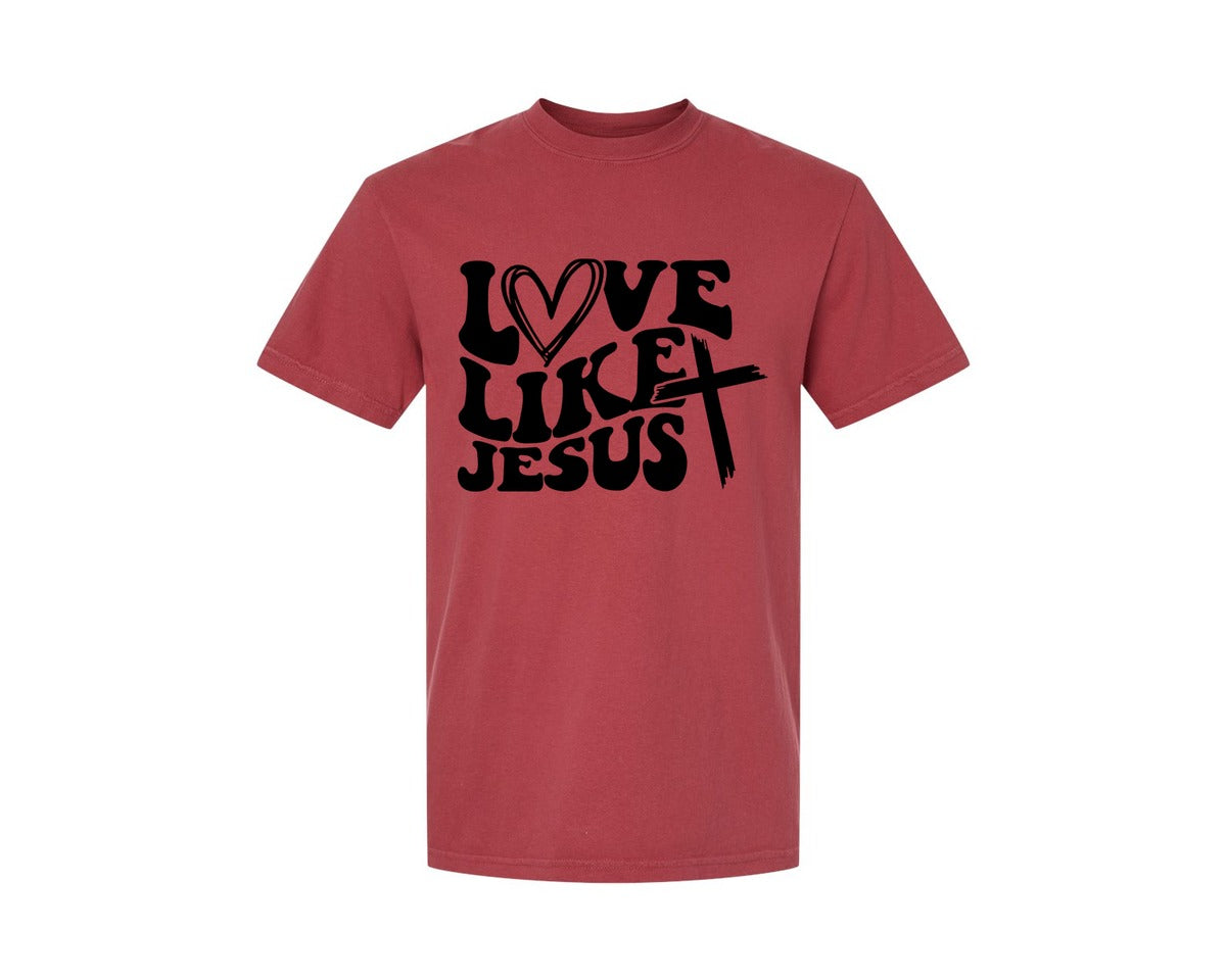 brand:Comfort Colors|color:Chili|Love Like Jesus Wavy 2 Graphic T-Shirt