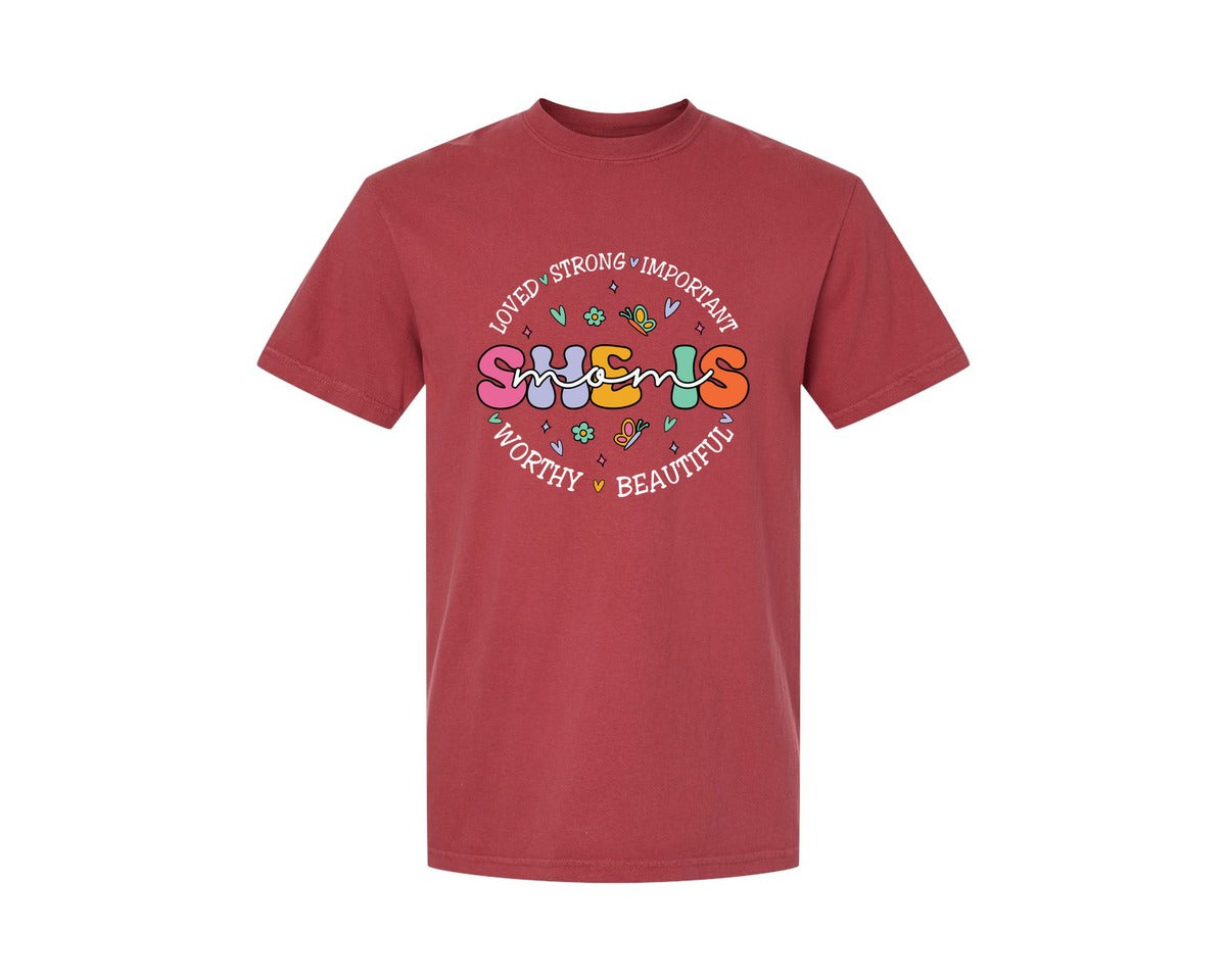 brand:Comfort Colors|color:Chili|She Is Mom Happy Mama Mothers Day Graphic T-Shirt