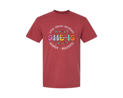 brand:Comfort Colors|color:Chili|She Is Mom Happy Mama Mothers Day Graphic T-Shirt