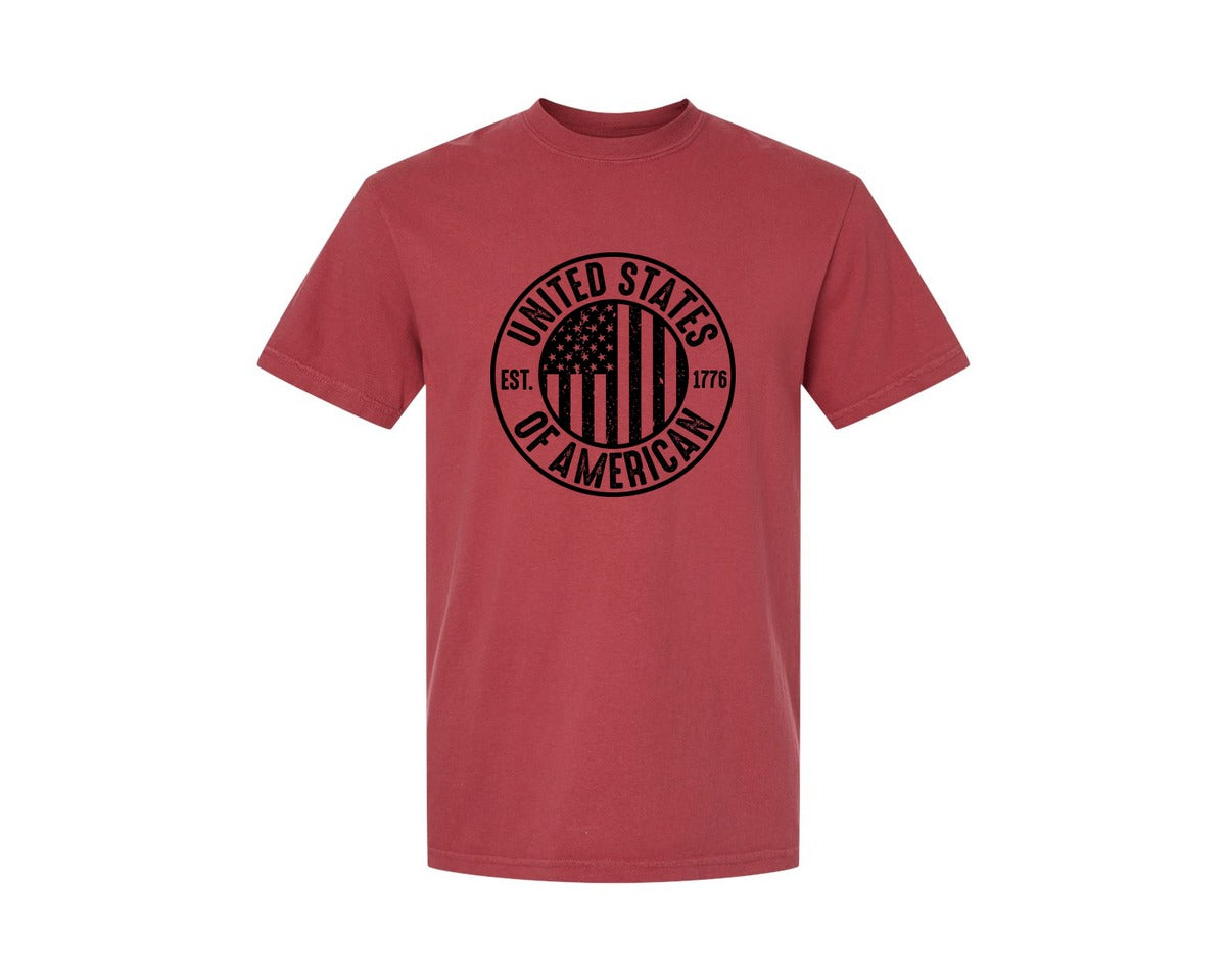 brand:Comfort Colors|color:Chili|United States Of America Patriotic Graphic T-Shirt