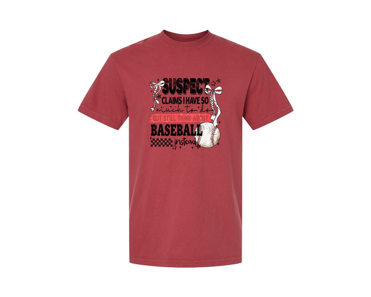 brand:Comfort Colors|color:Chili|Baseball Bow Mom Quote Retro Distressed Graphic T-Shirt