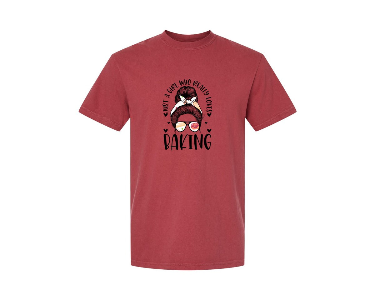 brand:Comfort Colors|color:Chili|Baking Girl Hair Bow Sunglasses Graphic T-Shirt