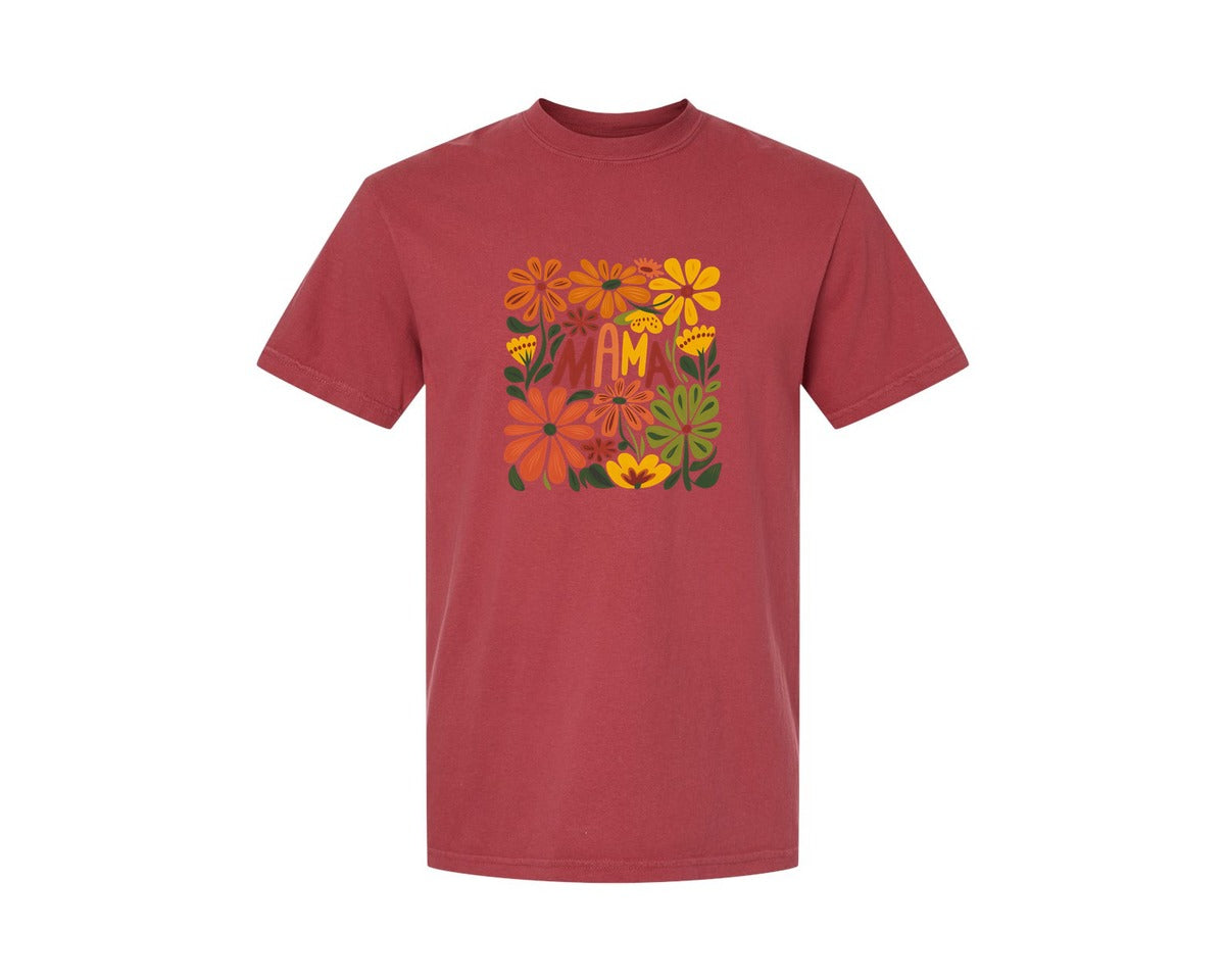 brand:Comfort Colors|color:Chili|Retro Floral Mama Boho Mothers Day 3 Graphic T-Shirt