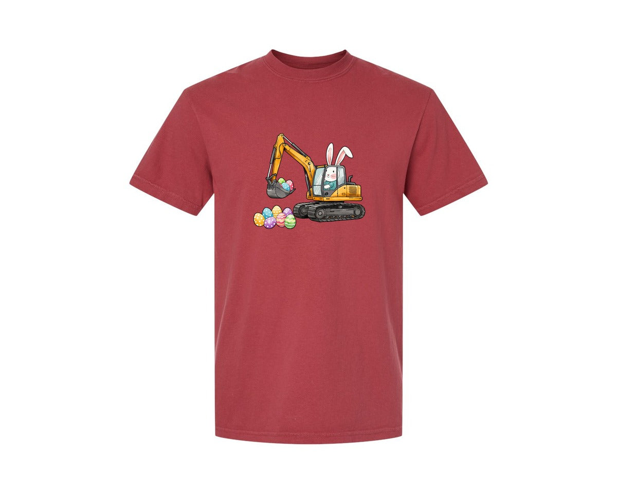 brand:Comfort Colors|color:Chili|Bunny Easter Excavator Graphic T-Shirt