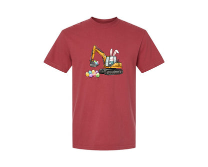 brand:Comfort Colors|color:Chili|Bunny Easter Excavator Graphic T-Shirt
