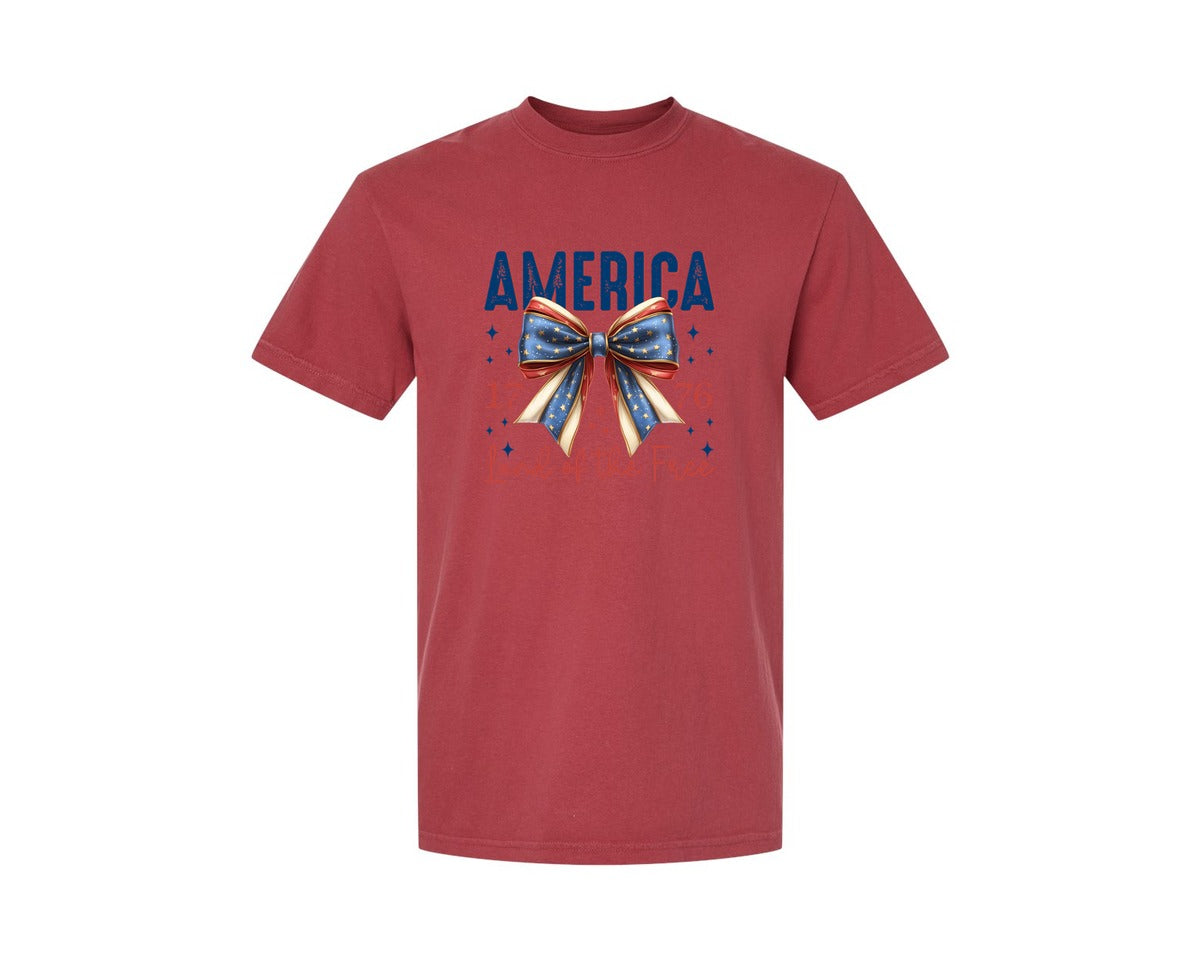brand:Comfort Colors|color:Chili|America Bow Land Of The Free Graphic T-Shirt