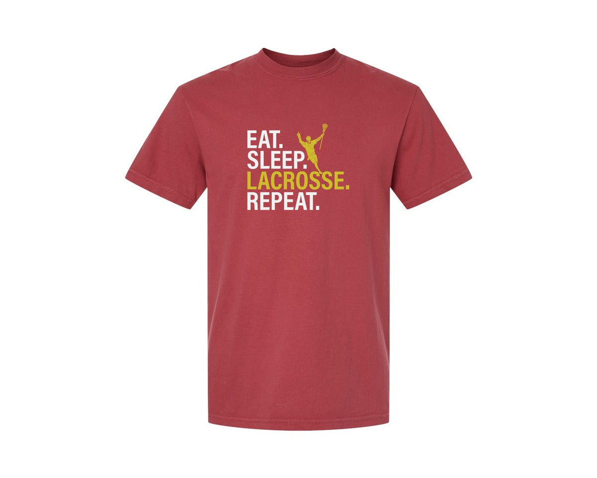 brand:Comfort Colors|color:Chili|Eat Sleep Lacrosse Repeat Sports Team Graphic T-Shirt