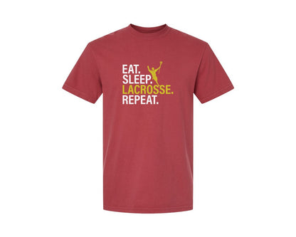 brand:Comfort Colors|color:Chili|Eat Sleep Lacrosse Repeat Sports Team Graphic T-Shirt
