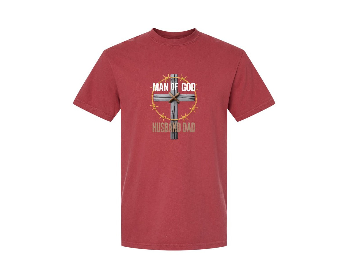 brand:Comfort Colors|color:Chili|Man Of God Barbed Wire Halo Graphic T-Shirt