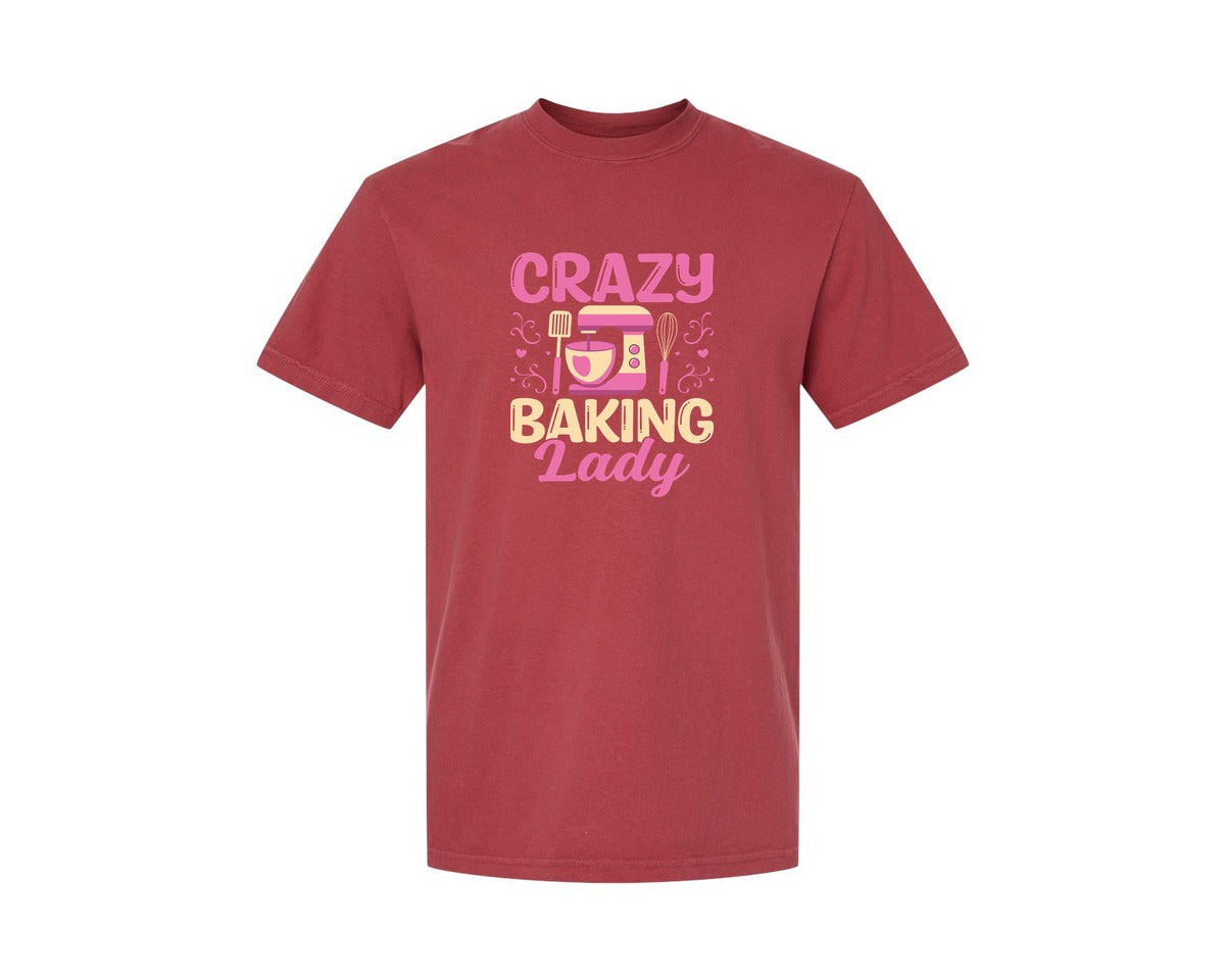 brand:Comfort Colors|color:Chili|Crazy Baking Lady Mixer Whisk Baker Graphic T-Shirt